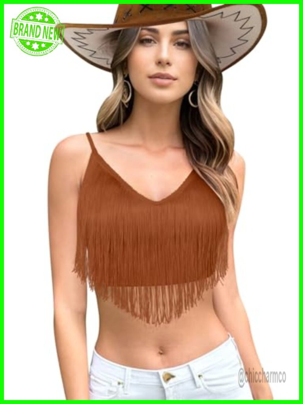 Ella Lust Fringe Western Cowgirl Crop Top Tassel Hem Concert Festival Rodeo